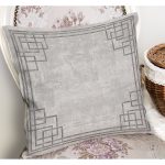 - K11893-Gorsel-1 - Realhomes  RealHomes Gri - Antrasit Zeminde Çerçeveli Motifli Eskitme Desenli Dijital Baskılı Yastık Kırlent Kılıfı Realhomes