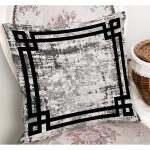 - K11899-Gorsel-1 - Realhomes  RealHomes Gri - Krem Zeminde Çerçeveli Motifli Antika Desenli Dijital Baskılı Yastık Kırlent Kılıfı Realhomes