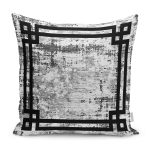 - K11899-Gorsel - Realhomes  RealHomes Gri - Krem Zeminde Çerçeveli Motifli Antika Desenli Dijital Baskılı Yastık Kırlent Kılıfı Realhomes