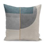 - K11908-Gorsel - Realhomes  RealHomes Krem - Gri Zeminde Geometrik Motifli Kanvas Desenli Dijital Baskılı Yastık Kırlent Kılıfı Realhomes