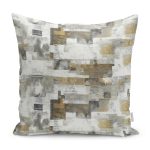 - K11911-Gorsel - Realhomes  RealHomes Gri - Krem Zeminde Kanvas Motifli Yağlıboya Desenli Dijital Baskılı Yastık Kırlent Kılıfı Realhomes
