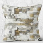 - K11911-Gorsel-2 - Realhomes  RealHomes Gri - Krem Zeminde Kanvas Motifli Yağlıboya Desenli Dijital Baskılı Yastık Kırlent Kılıfı Realhomes