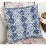 - K11919-Gorsel-1 - Realhomes RealHomes Lacivert Zeminde Otantik Motifli Kilim Desenli Dijital Baskılı Yastık Kırlent Kılıfı Realhomes