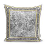- K11921-Gorsel - Realhomes RealHomes Gri - Siyah Zeminde Çerçeveli Motifli Antika Desenli Dijital Baskılı Yastık Kırlent Kılıfı Realhomes