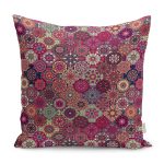 - K11925-Gorsel - Realhomes RealHomes Kırmızı Zeminde Patchwork Motifli Geleneksel Desenli Dijital Baskılı Yastık Kırlent Kılıfı Realhomes