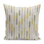 - K11926-Gorsel - Realhomes RealHomes Sarı - Krem Zeminde Şerit Motifli Kilim Desenli Dijital Baskılı Yastık Kırlent Kılıfı Realhomes