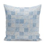 - K11929-Gorsel - Realhomes RealHomes Mavi - Gri Zeminde Örgü Motifli Patchwork Desenli Dijital Baskılı Yastık Kırlent Kılıfı Realhomes