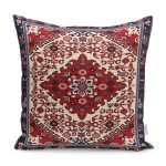 - K11933-Gorsel - Realhomes RealHomes Kırmızı Zeminde Antik Motifli El Dokuma Desenli Dijital Baskılı Yastık Kırlent Kılıfı Realhomes