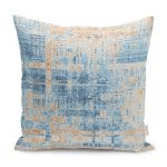 - K11936-Gorsel - Realhomes RealHomes Mavi - Krem Zeminde Örme Motifli Kilim Desenli Dijital Baskılı Yastık Kırlent Kılıfı Realhomes