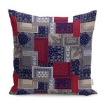 - K11941-Gorsel - Realhomes RealHomes Lacivert - Kırmızı Zeminde Patchwork Motifli Kilim Desenli Dijital Baskılı Yastık Kırlent Kılıfı Realhomes
