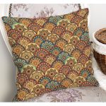 - K11942-Gorsel-1 - Realhomes RealHomes Hardal Zeminde Etnik Motifli Kilim Desenli Dijital Baskılı Yastık Kırlent Kılıfı Realhomes
