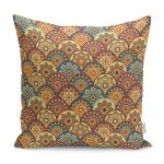 - K11942-Gorsel - Realhomes RealHomes Hardal Zeminde Etnik Motifli Kilim Desenli Dijital Baskılı Yastık Kırlent Kılıfı Realhomes