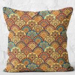 - K11942-Gorsel-2 - Realhomes RealHomes Hardal Zeminde Etnik Motifli Kilim Desenli Dijital Baskılı Yastık Kırlent Kılıfı Realhomes