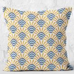 - K11944-Gorsel-2 - Realhomes RealHomes Hardal - Mavi Zeminde Patchwork Motifli Kilim Desenli Dijital Baskılı Yastık Kırlent Kılıfı Realhomes