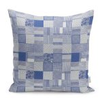 - K11950-Gorsel - Realhomes  RealHomes Mavi Zeminde Geometrik Motifli Patchwork Desenli Dijital Baskılı Yastık Kırlent Kılıfı Realhomes