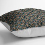 RealHomes Mavi - Kahverengi Zeminde Etnik Motifli Art Deco Desenli Dijital Baskılı Yastık Kırlent Kılıfı Realhomes