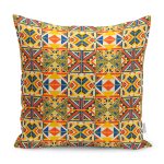 - K11960-Gorsel - Realhomes RealHomes Lacivert - Hardal Zeminde Etnik Motifli Tribal Desenli Dijital Baskılı Yastık Kırlent Kılıfı Realhomes