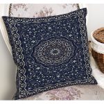 - K11964-Gorsel-1 - Realhomes RealHomes Lacivert Zeminde Otantik Motifli Pers Desenli Dijital Baskılı Yastık Kırlent Kılıfı Realhomes
