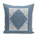 - K11965-Gorsel - Realhomes RealHomes Mavi - Krem Zeminde İran Motifli Dokuma Desenli Dijital Baskılı Yastık Kırlent Kılıfı Realhomes