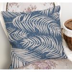 RealHomes Mavi Zeminde Örme Motifli Yaprak Desenli Dijital Baskılı Yastık Kırlent Kılıfı Realhomes