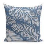 RealHomes Mavi Zeminde Örme Motifli Yaprak Desenli Dijital Baskılı Yastık Kırlent Kılıfı Realhomes