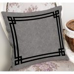 - K11980-Gorsel-1 - Realhomes RealHomes Füme - Siyah Zeminde Çerçeveli Motifli Antika Desenli Dijital Baskılı Yastık Kırlent Kılıfı Realhomes