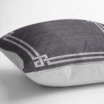 RealHomes Füme - Gri Zeminde Çerçeveli Motifli El Dokuma Desenli Dijital Baskılı Yastık Kırlent Kılıfı Realhomes