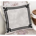 - K11985-Gorsel-1 - Realhomes RealHomes Gri - Siyah Zeminde Çerçeveli Motifli Klasik Desenli Dijital Baskılı Yastık Kırlent Kılıfı Realhomes