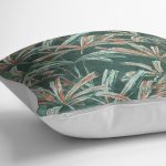 RealHomes Yeşil Zeminde Çiçek Motifli El Dokuma Desenli Dijital Baskılı Yastık Kırlent Kılıfı Realhomes