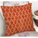 - K12013-Gorsel-1 - Realhomes  RealHomes Turuncu - Krem Zeminde Etnik Motifli El Dokuma Desenli Dijital Baskılı Yastık Kırlent Kılıfı Realhomes