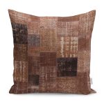 - K12025-Gorsel - Realhomes RealHomes Kahverengi Zeminde Patchwork Motifli Vintage Desenli Dijital Baskılı Yastık Kırlent Kılıfı Realhomes