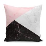 - K12026-Gorsel - Realhomes RealHomes Pembe - Siyah Zeminde Mermer Motifli Geometrik Desenli Dijital Baskılı Yastık Kırlent Kılıfı Realhomes