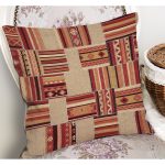 - K12027-Gorsel-1 - Realhomes RealHomes Krem - Kahverengi Zeminde Patchwork Motifli Etnik Desenli Dijital Baskılı Yastık Kırlent Kılıfı Realhomes