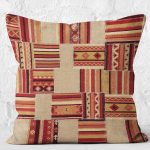 - K12027-Gorsel-2 - Realhomes RealHomes Krem - Kahverengi Zeminde Patchwork Motifli Etnik Desenli Dijital Baskılı Yastık Kırlent Kılıfı Realhomes