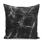 - K12031-Gorsel - Realhomes RealHomes Siyah Zeminde Mermer Motifli Eskitme Desenli Dijital Baskılı Yastık Kırlent Kılıfı Realhomes
