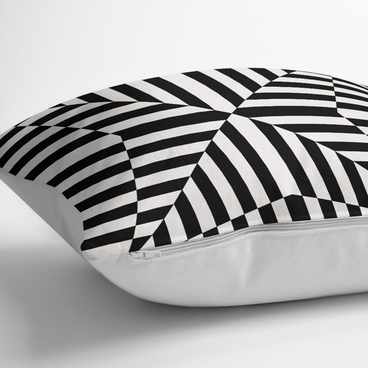 RealHomes Siyah - Beyaz Zeminde Geometrik Motifli Çizgili Desenli Dijital Baskılı Yastık Kırlent Kılıfı Realhomes