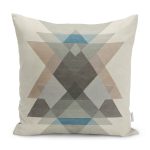 RealHomes Ekru - Kahverengi Zeminde Geometrik Motifli Üçgen Desenli Dijital Baskılı Yastık Kırlent Kılıfı Realhomes