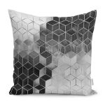 - K12036-Gorsel - Realhomes  RealHomes Siyah - Gri Zeminde Mozaik Motifli Mermer Desenli Dijital Baskılı Yastık Kırlent Kılıfı Realhomes