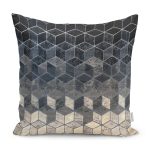 RealHomes Siyah - Krem Zeminde Mozaik Motifli Halı Desenli Dijital Baskılı Yastık Kırlent Kılıfı Realhomes