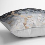 RealHomes Gri - Mavi Zeminde Mozaik Motifli Geometrik Desenli Dijital Baskılı Yastık Kırlent Kılıfı Realhomes