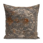 - K12049-Gorsel - Realhomes RealHomes Gri - Ekru Zeminde Otantik Motifli El Dokuma Desenli Dijital Baskılı Yastık Kırlent Kılıfı Realhomes