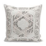 - K12052-Gorsel - Realhomes RealHomes Krem - Siyah Zeminde Göbekli Halı Motifli Otantik Desenli Dijital Baskılı Yastık Kırlent Kılıfı Realhomes