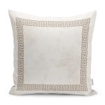 - K12054-Gorsel - Realhomes RealHomes Krem - Kahverengi Zeminde Çerçeveli Motifli Antika Desenli Dijital Baskılı Yastık Kırlent Kılıfı Realhomes