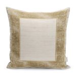 RealHomes Krem - Gold Zeminde Çerçeveli Motifli Altın Desenli Dijital Baskılı Yastık Kırlent Kılıfı Realhomes