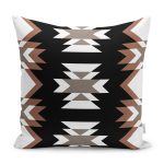 - K12060-Gorsel - Realhomes RealHomes Siyah - Kahverengi Zeminde Etnik Motifli Geleneksel Desenli Dijital Baskılı Yastık Kırlent Kılıfı Realhomes