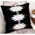 - K12061-Gorsel-1 - Realhomes RealHomes Siyah Zeminde Tribal Motifli Kilim Desenli Dijital Baskılı Yastık Kırlent Kılıfı Realhomes