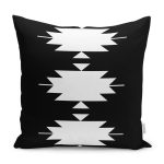 - K12061-Gorsel - Realhomes RealHomes Siyah Zeminde Tribal Motifli Kilim Desenli Dijital Baskılı Yastık Kırlent Kılıfı Realhomes