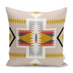 - K12065-Gorsel - Realhomes RealHomes Krem Zeminde Tribal Motifli Antik Desenli Dijital Baskılı Yastık Kırlent Kılıfı Realhomes