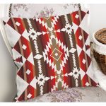 - K12069-Gorsel-1 - Realhomes Kırmızı Zeminde Geometrik Motifli Antik Desenli Etnik Motifler Geometrik Dijital Baskılı Yastık Kırlent Kılıfı Realhomes