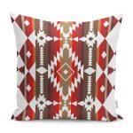 - K12069-Gorsel - Realhomes Kırmızı Zeminde Geometrik Motifli Antik Desenli Etnik Motifler Geometrik Dijital Baskılı Yastık Kırlent Kılıfı Realhomes